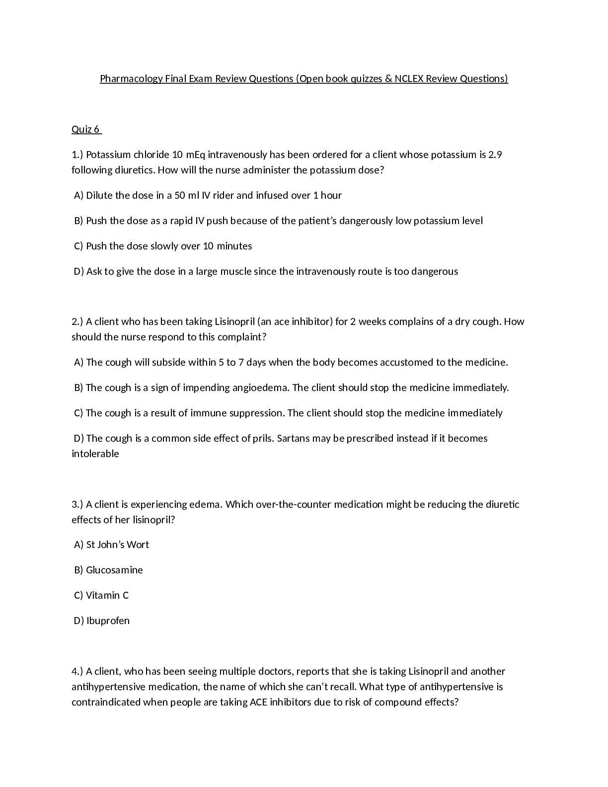 Preview image for Pharmacology Final Exam Review Questions (Open book quizzes & NCLEX Review Questions) FOR 2022-2023